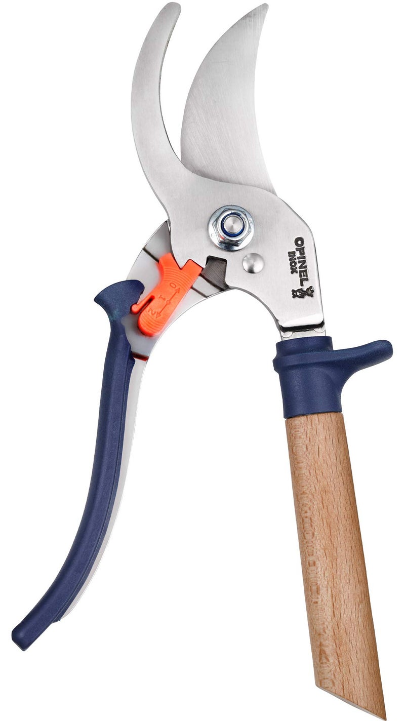 Opinel Hand Pruning Shears with non-slip beech wood handle perfect for bypass trimmers, garden, hedge, lawn clippers or hand scissors with stainless steel blade (Blue) - Image 1